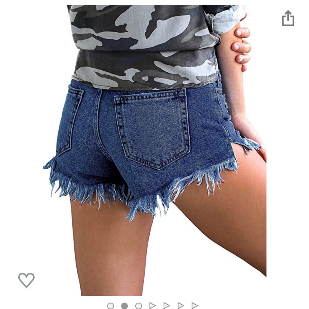 Women's Mid Rise Frayed Ripped Jean Shorts - Picture 2 of 3